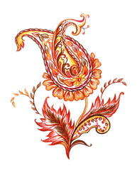 Paisley pattern, watercolor painting on white background, isolated with clipping path.