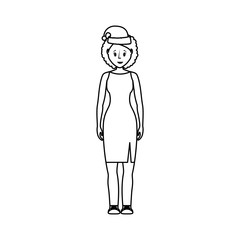 flat line  uncolord woman with  santa hat  over  white background vector illustration