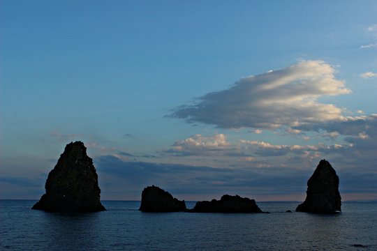 Italy, Sicili, Aci Trezza: View of Cyclops rocks.