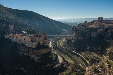 Obraz premium Parador de Cuenca. Saint Paul monastery in the outskirts of Cuenca, in Spain, XVI century, on a privileged and defensive cliff.