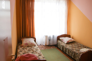 Cheap hotel room. Room in a cheap hotel, hostel for two people