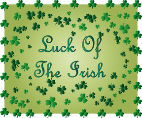 Greeting card of St. Patrick with sparkling green leaves of the clover and place for the text.
