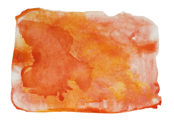 Color, yellow - red splash watercolor hand painted isolated on white background, artistic decoration