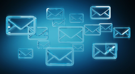 Digital blue floating emails 3D rendering