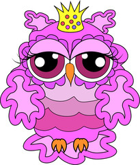Glamorous pink owl-princess with crown