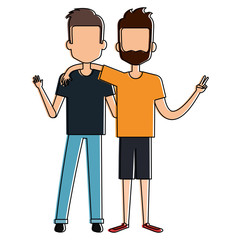 couple of male friends avatars vector illustration design