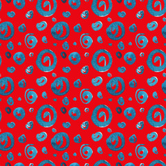 Hand drawn watercolor seamless pattern background. Blue round illustration.