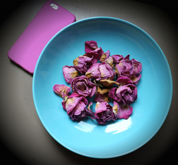plate food flowers rose  mobile colors pink blue  mood shine 