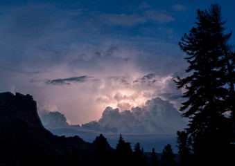 thunderstorm with lightening and dramatic clouds in Carpathian mountains