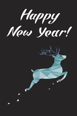 Happy New Year lettering Greeting Card with a deer. Vector illustration