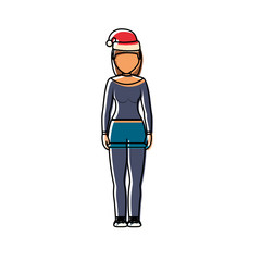 woman stading with christmas hat icon over white background vector illustration