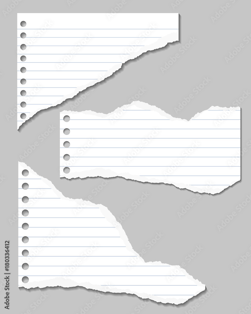 Aufkleber set of vector illustrations of torn pages of notebook lined paper