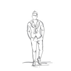 Business Man Sketch Silhouette Wear Fashion Clothes Businessman Full Length On White Background Vector Illustration