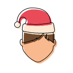avatar man with christmas hat icon over white background colorful design  vector illustration