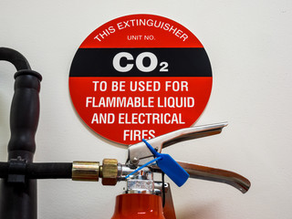 CO2 fire extinguisher and sign