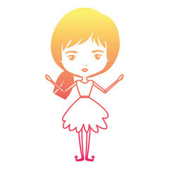 girly fairy without wings and short collected hair in degraded magenta to yellow color contour