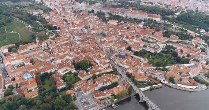Aerial view of Prague city and River Vitava, Prague Castle, Czech Republic