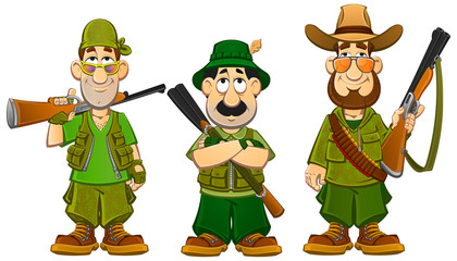 Cartoon hunters. Set mascots.