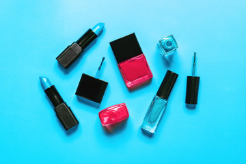 Colorful mockup nail polish and lipstick