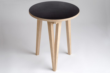Small Wooden Table or Stool with Black Vinyl Covering on Top