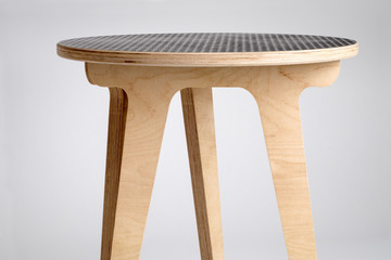Small Designer Wooden Round Table with Black Vinyl Covered Top