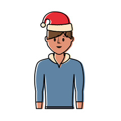 cartoon man with christmas hat icon over white background vector illustration