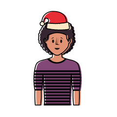 cartoon man with christmas hat icon over white background vector illustration