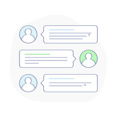 Chatting bubble speeches, illustration of dialog or phone messages. Social network, messenger, chatting, online talking and messaging concept. Flat outline vector design, premium quality trendy icon.