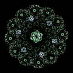 Lace pattern, mandala. Abstract fractal design. Isolated on black background.