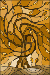 Naklejki  Illustration in stained glass style with autumn willow tree on sky background ,tone brown,sepia