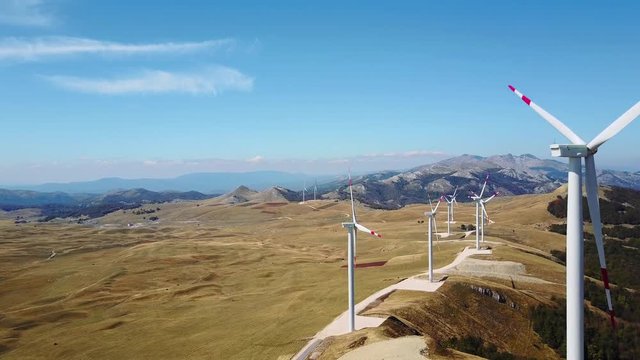 Gaint windmill turbines , wind energy turbines . Aerial drone