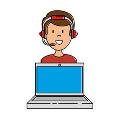 laptop with call center man agent vector illustration design