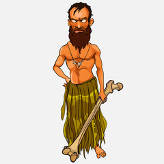 Obraz premium cartoon wild male Islander with a large bone in hand