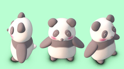 パンダ　３D　CG　イラスト　素材　斜め上から　３パターン