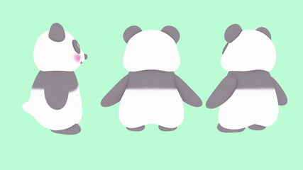パンダ　イラスト　素材　後ろから　３パターン