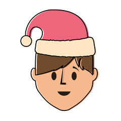 cartoon man with christmas hat icon over white background vector illustration