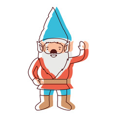 gnome with costume and gesture of greeting in watercolor silhouette