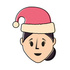 cartoon woman with christmas hat icon over white background vector illustration