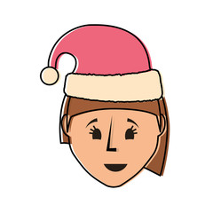 cartoon woman with christmas hat icon over white background vector illustration