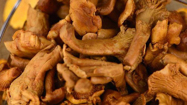 Rotating canned Chanterelles (as 4K UHD footage; seamless loopable)
