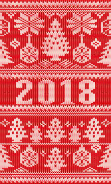 Merry Christmas , Happy New 2018 Year  knitted banner, vector illustration