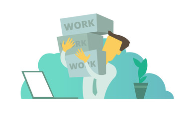 Businessman with boxes in hands. A lot of work.