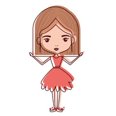 girly fairy without wings and light brown mushroom hairstyle in salmon color dress in watercolor silhouette