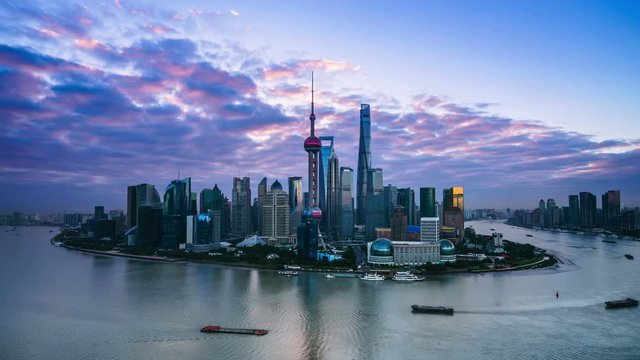 4K Timelapse: China Shanghai City at Sunrise.(Seamless connection clip ID: 180336641).
