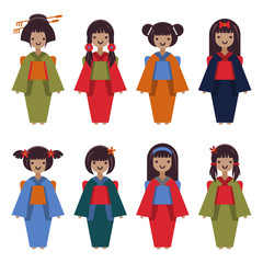 Vector collection of  girls  in kimono