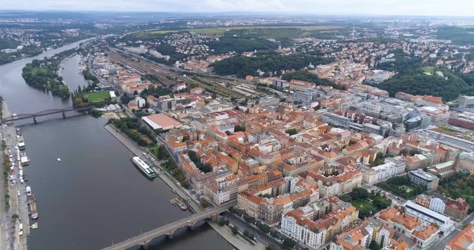 Aerial view of Prague city and River Vitava, Czech Republic