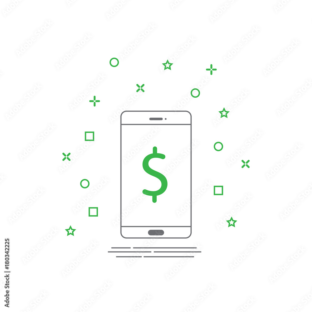 Aufkleber smartphone icon in line style with mobile payment concept on screen. internet banking design concept