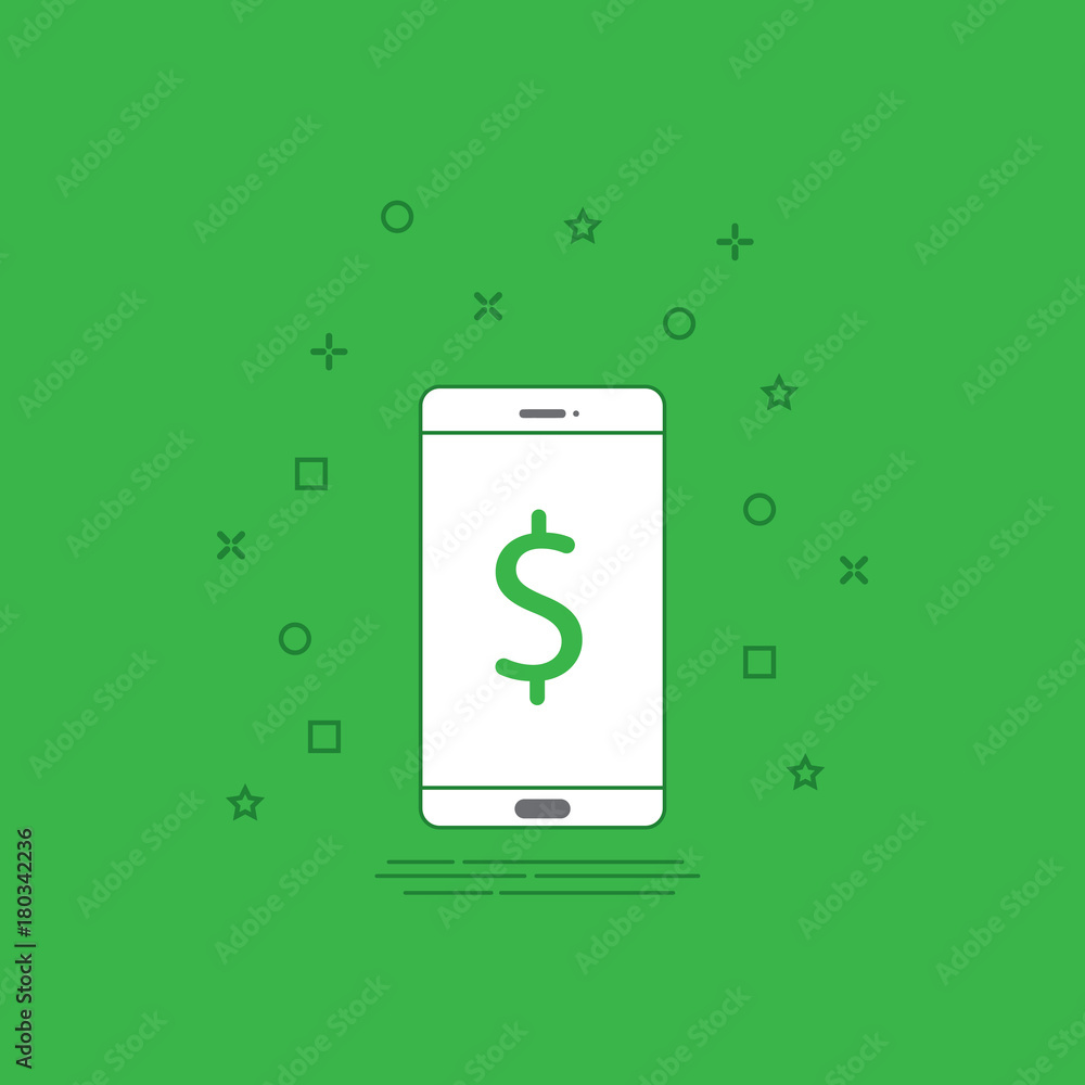 Aufkleber smartphone icon in line style with mobile payment concept on screen. internet banking design concept