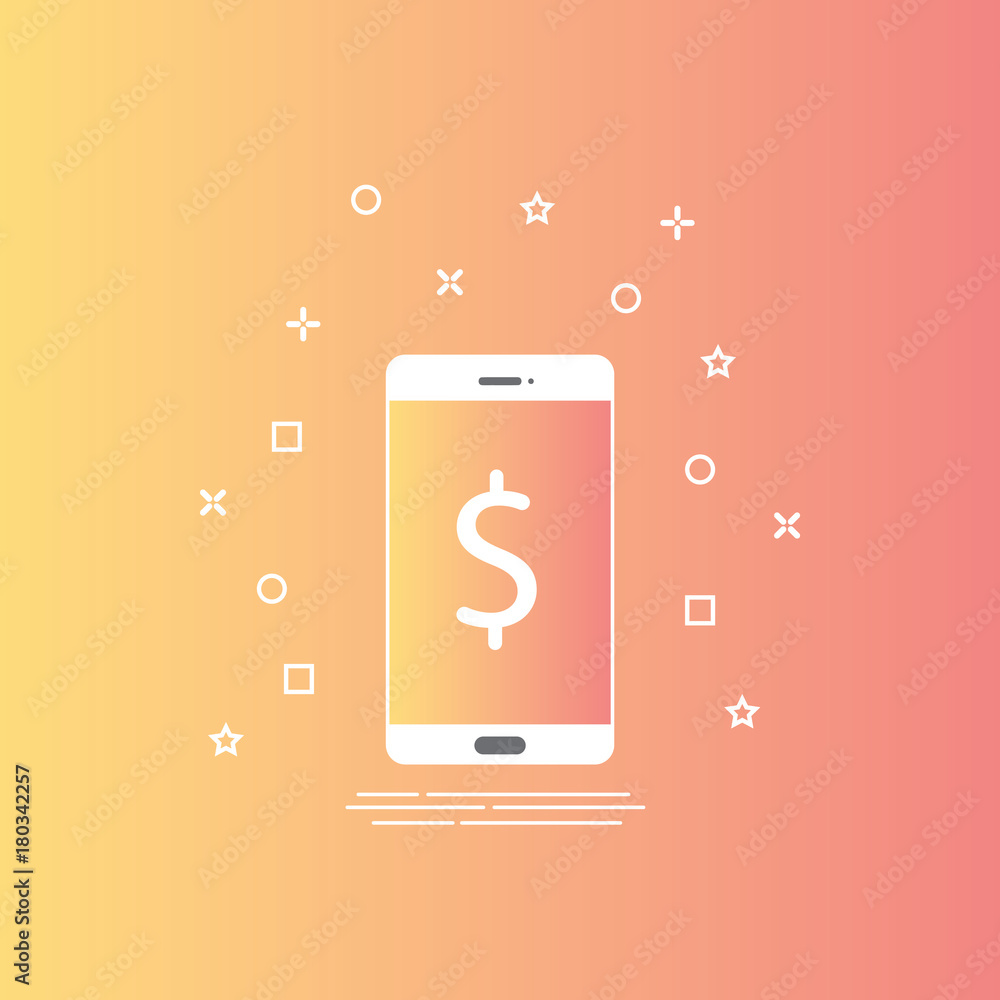 Aufkleber smartphone icon in line style with mobile payment concept on screen. internet banking design concept