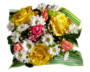 A bouquet of flowers on a white background.